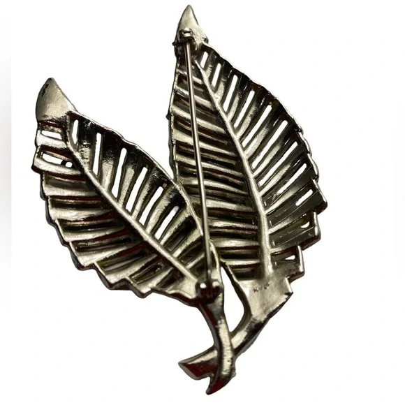 Coro Double Green Leaf Enamel Beautiful Art Deco 1940’s Vtg. Brooch Pin Marked